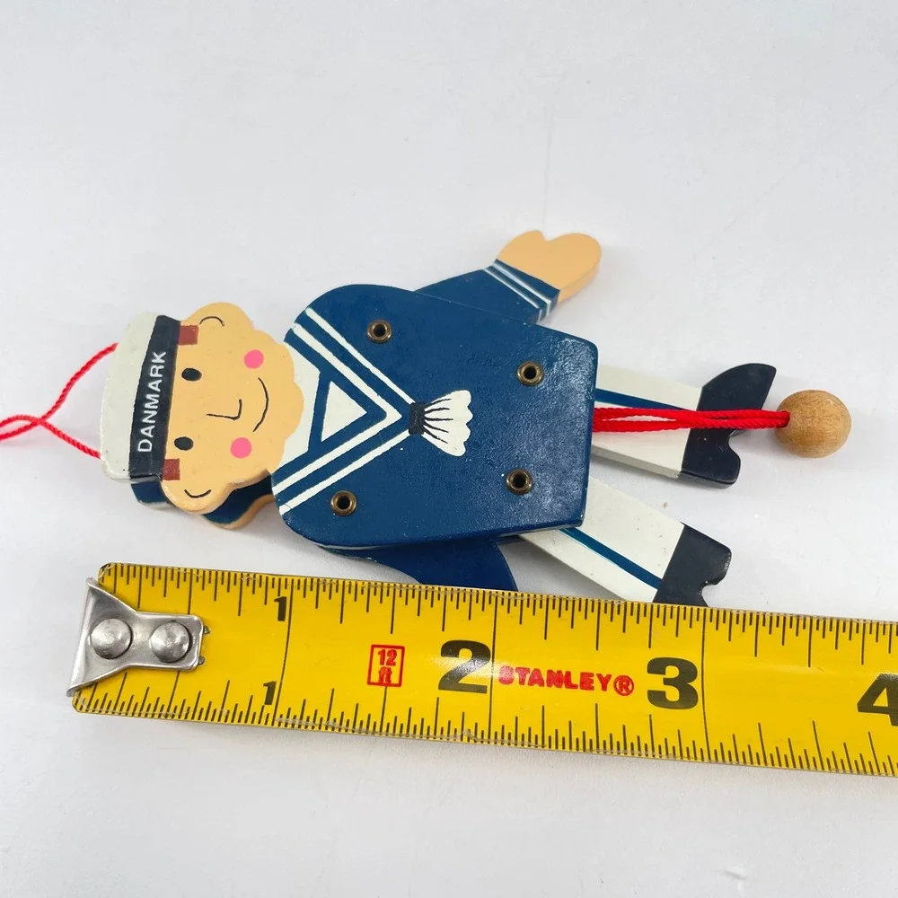 Vintage Danish Wooden Sailor Jumping Jack Ornament Danmark Hand Painted Toy